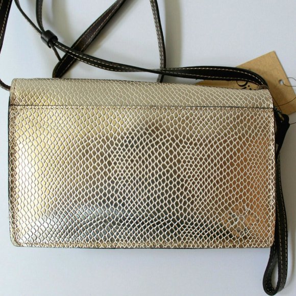 Patricia Nash Gold Metallic Python Apricale Crossbody Wristlet Clutch Bag Purse - Picture 7 of 12